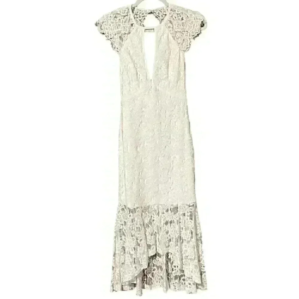 Lulus Women's XS Ivory Lace Maxi Dress Bridal Boho Romantic Cottagecore HiLo NWT